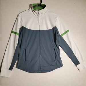 NIKE GOLF Jacket Womens Medium Dri-fit Full Zip-up White and Gray Swoosh Ladies
